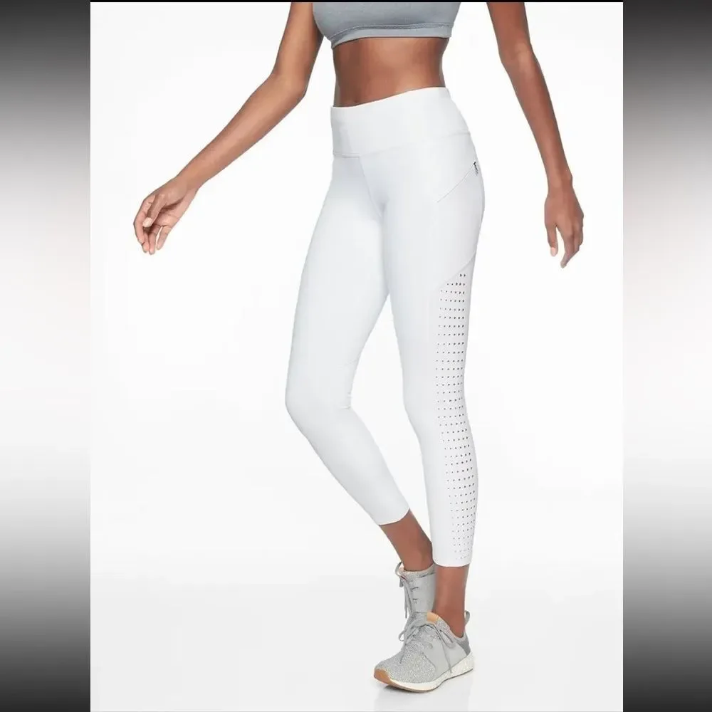 Athleta Contender Laser Cut 7/8 Tight White Legging Side Pockets Medium